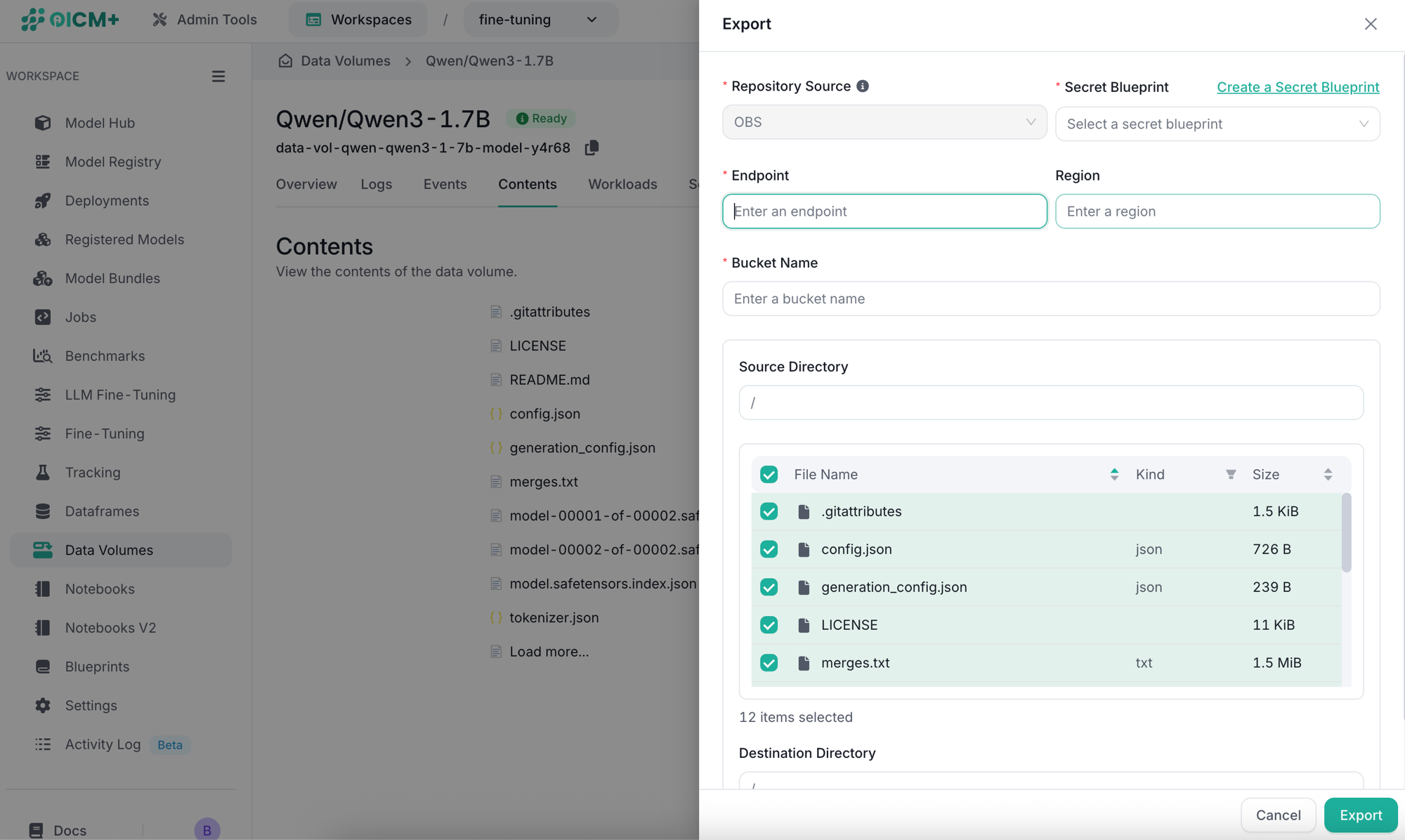 Datavolume Export OBS
