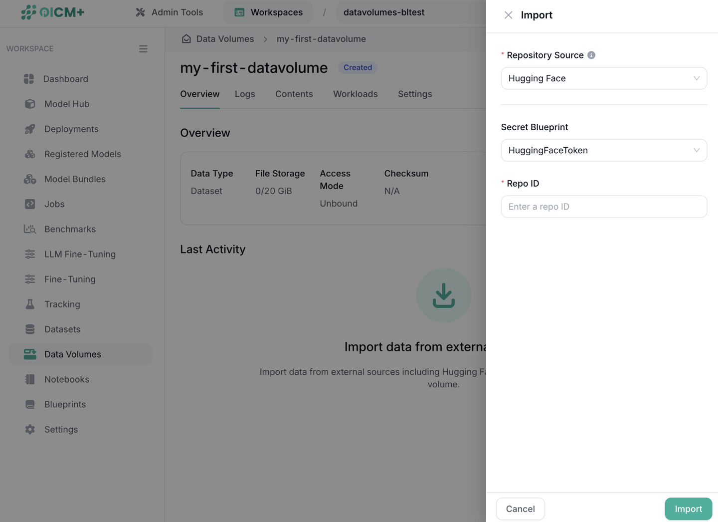 Datavolume Import HF