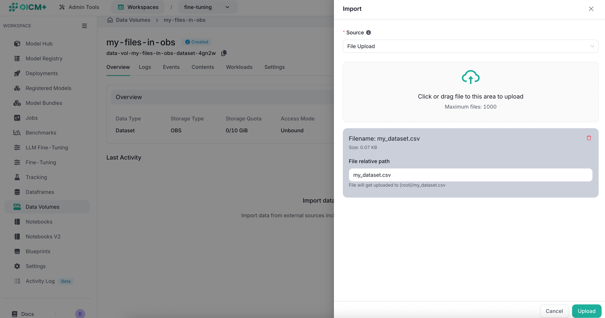 Datavolume Upload OBS