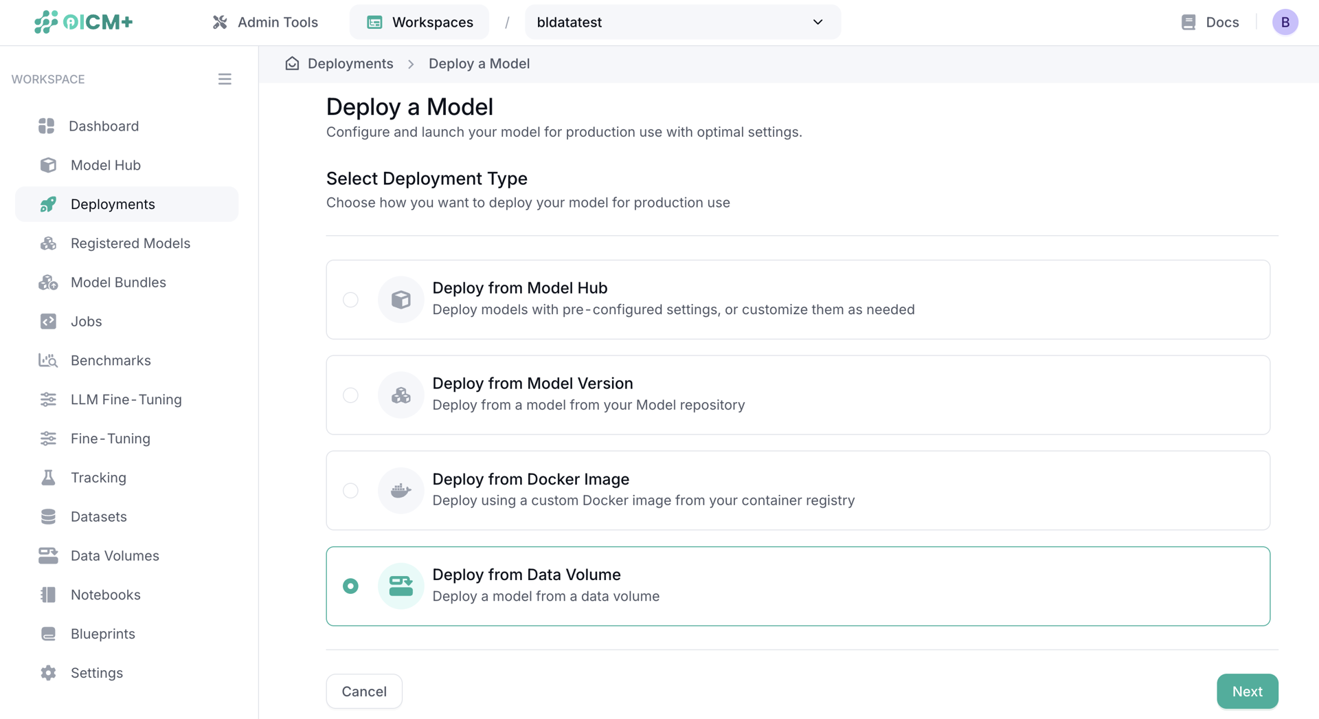 Datavolumes Model Deployment