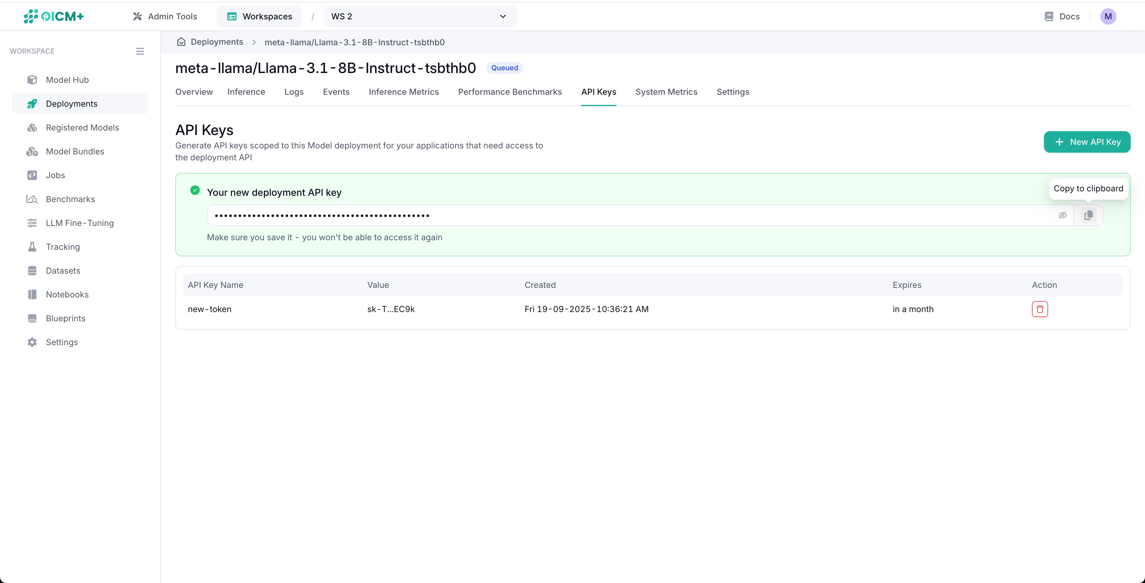 Copy API Key