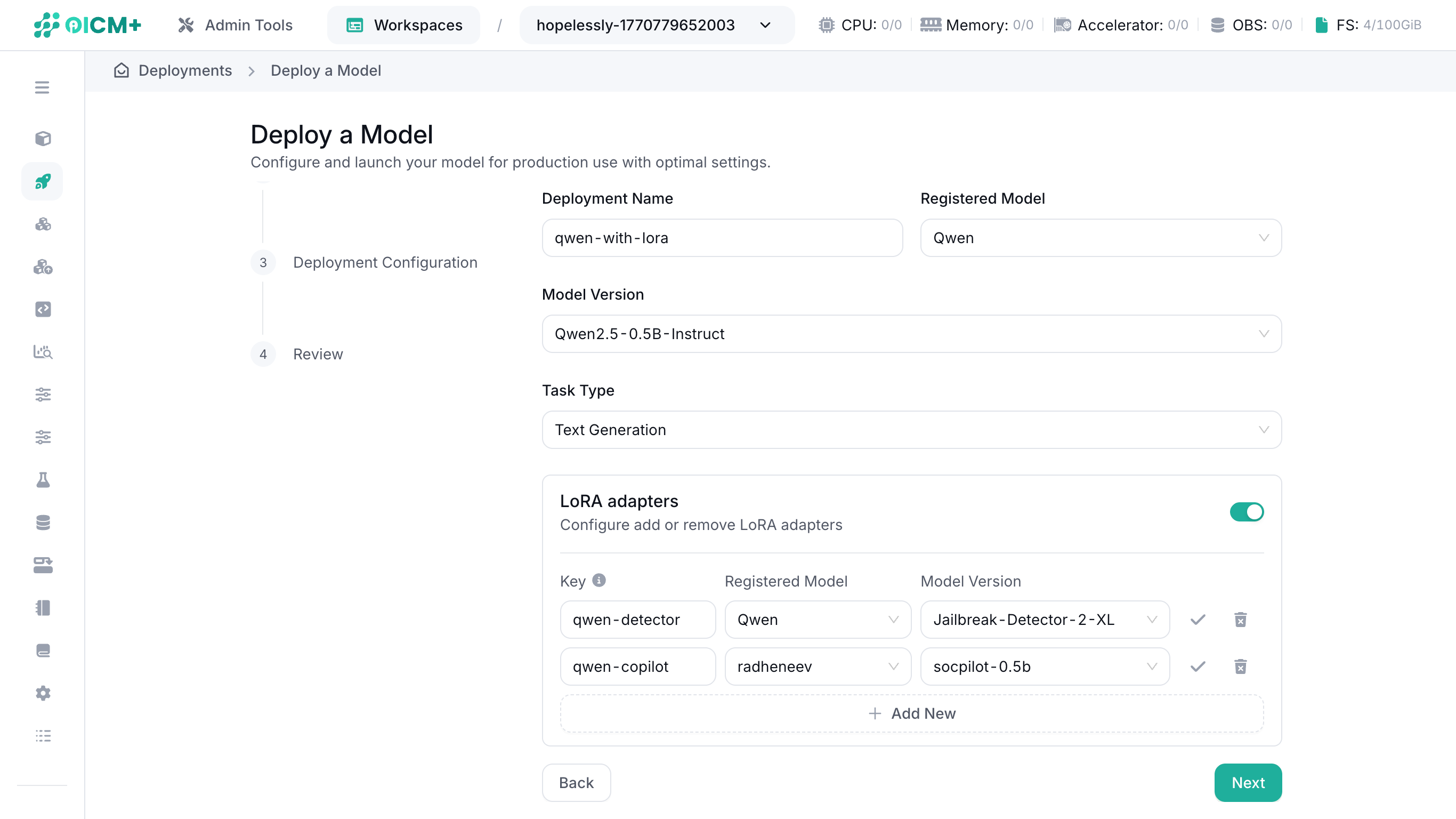 LoRA in Deployment Configurations