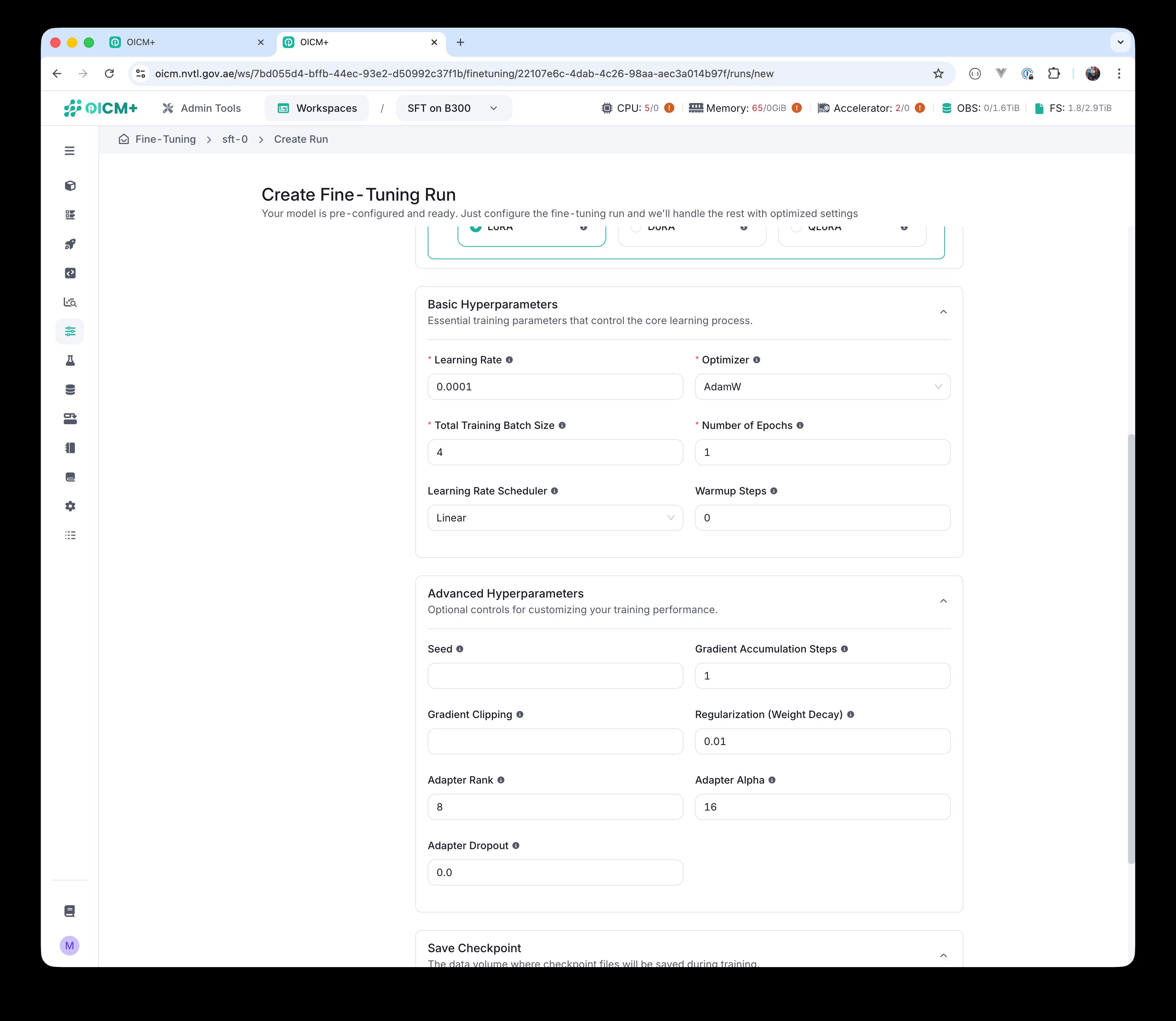 Step 3 Advanced Hyperparameters section expanded.