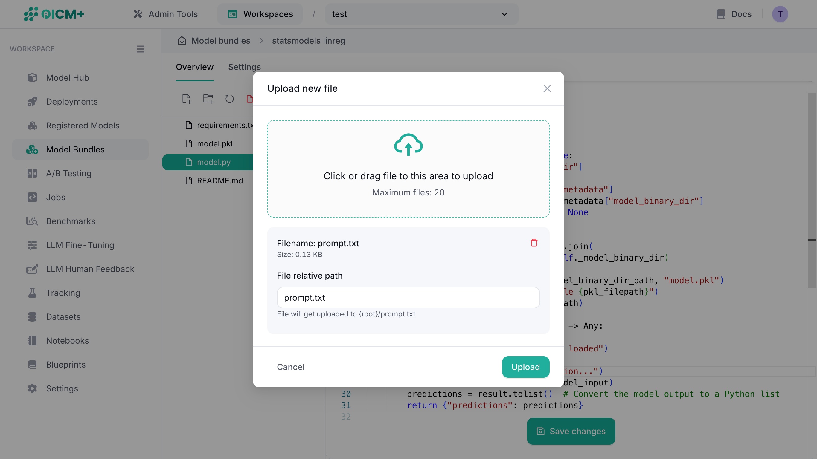 Model Bundles file upload confirmation