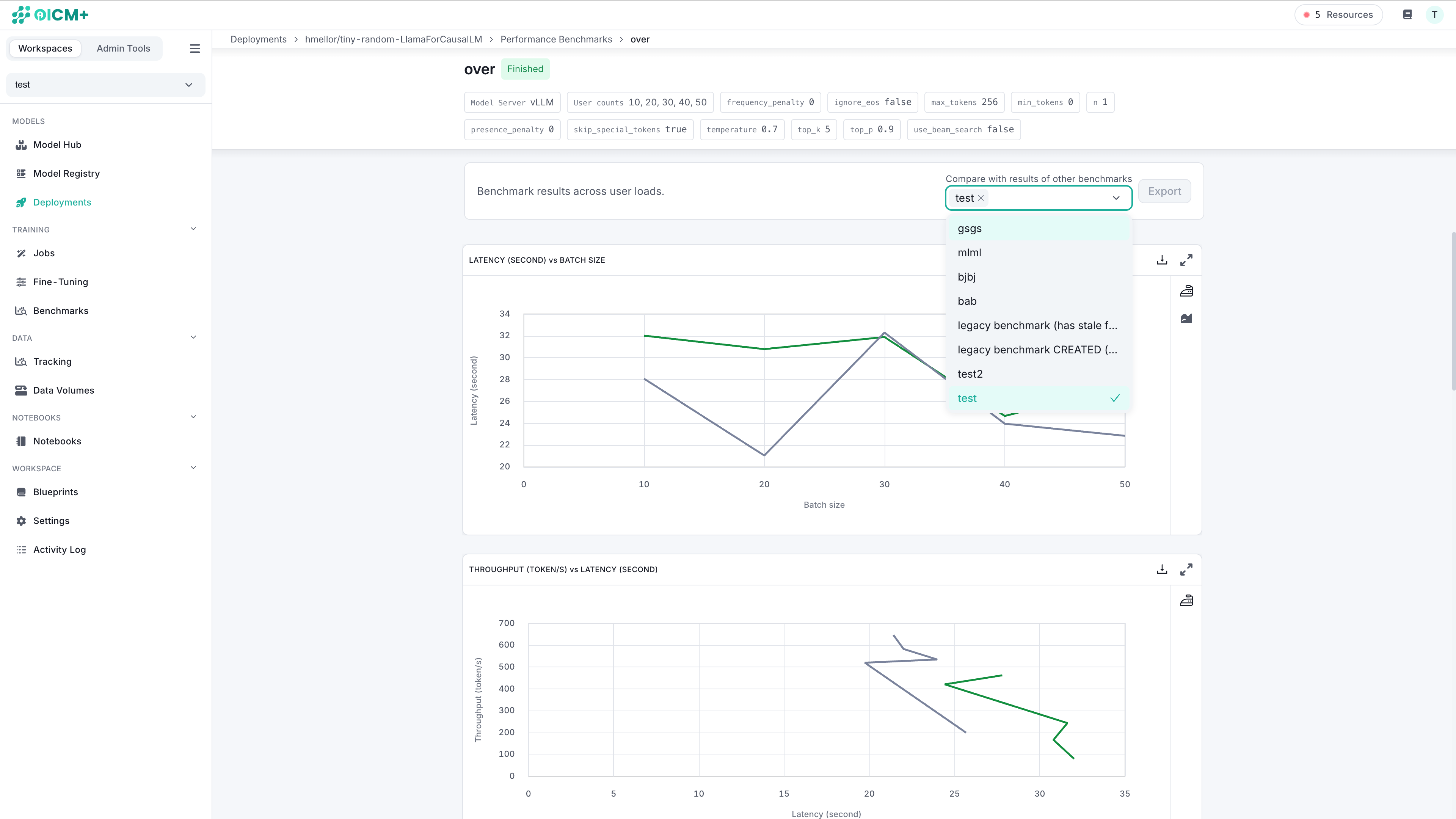 Compare benchmarks dropdown view