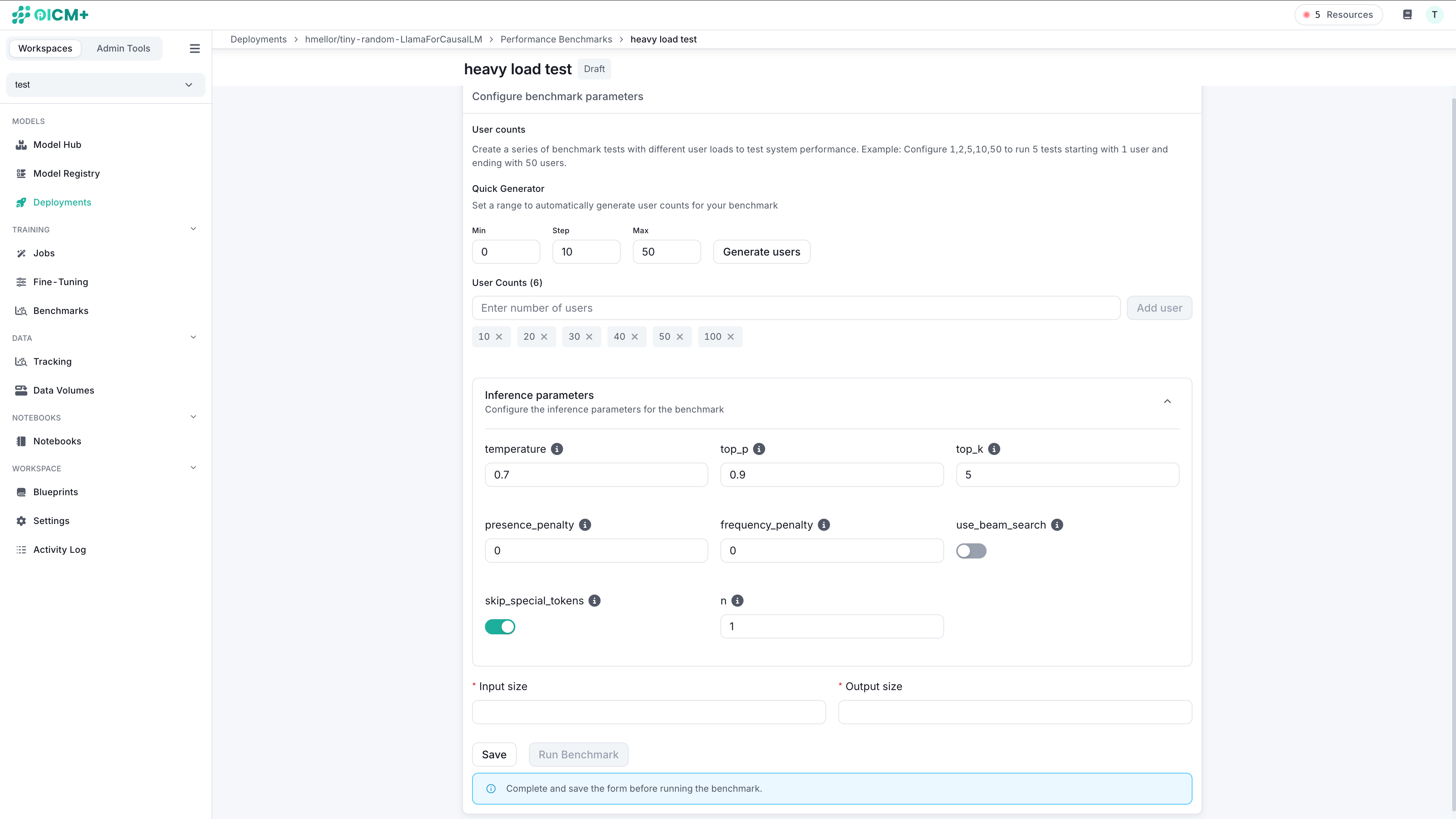Detailed draft benchmark view