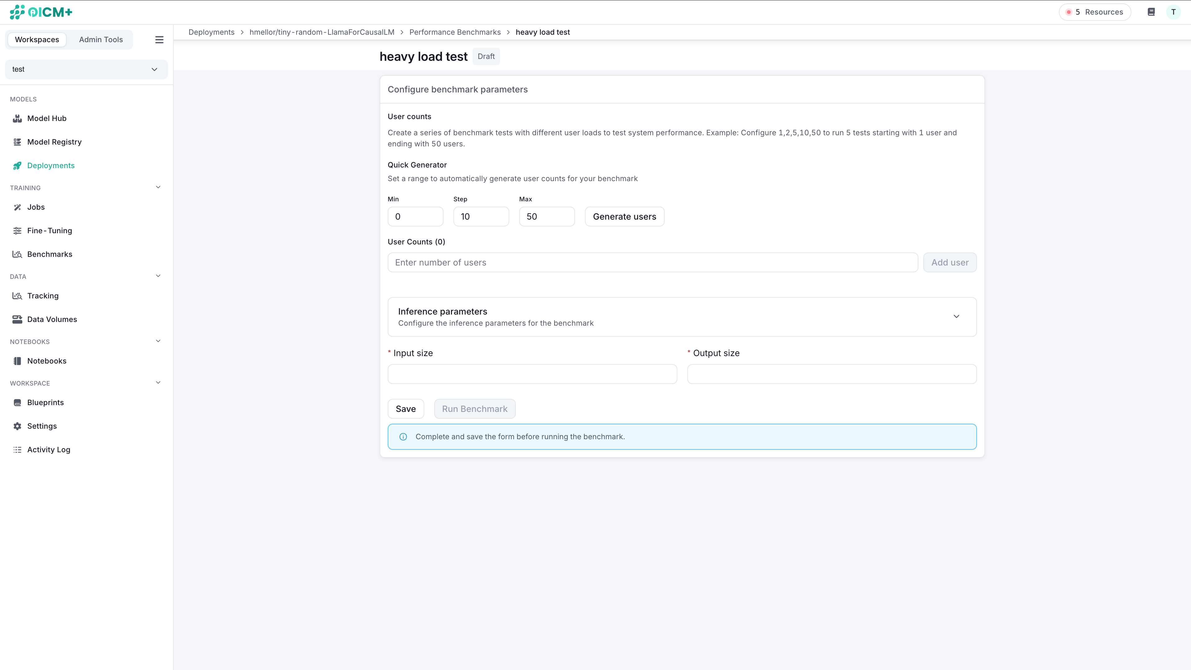 Draft benchmark view