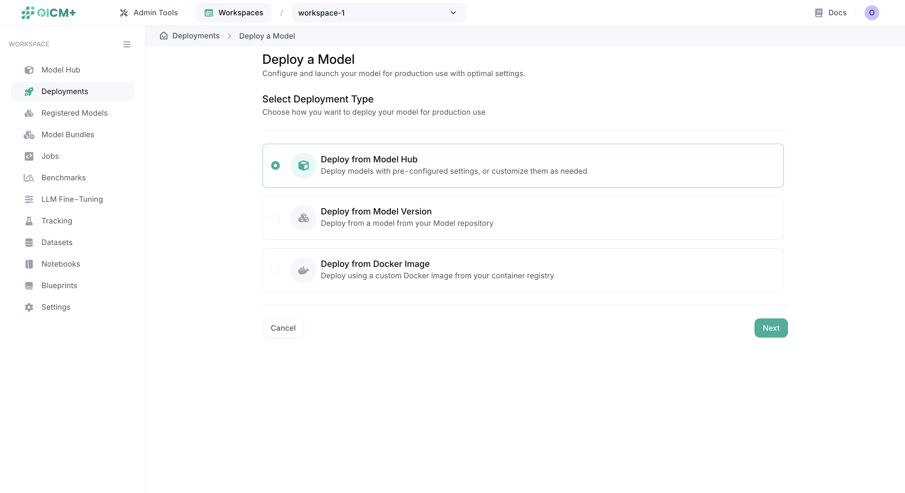 Select model to configure