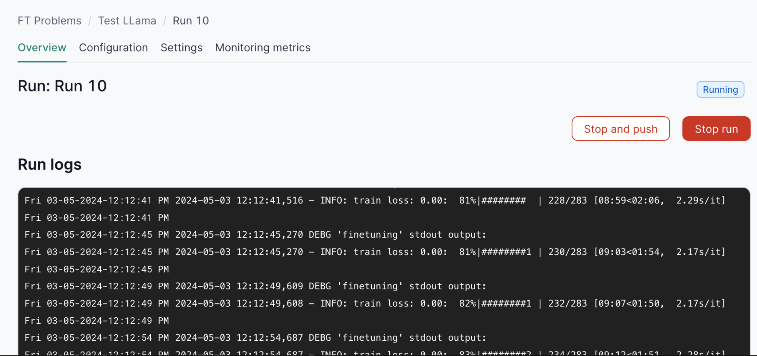 Fine-Tuning Progress