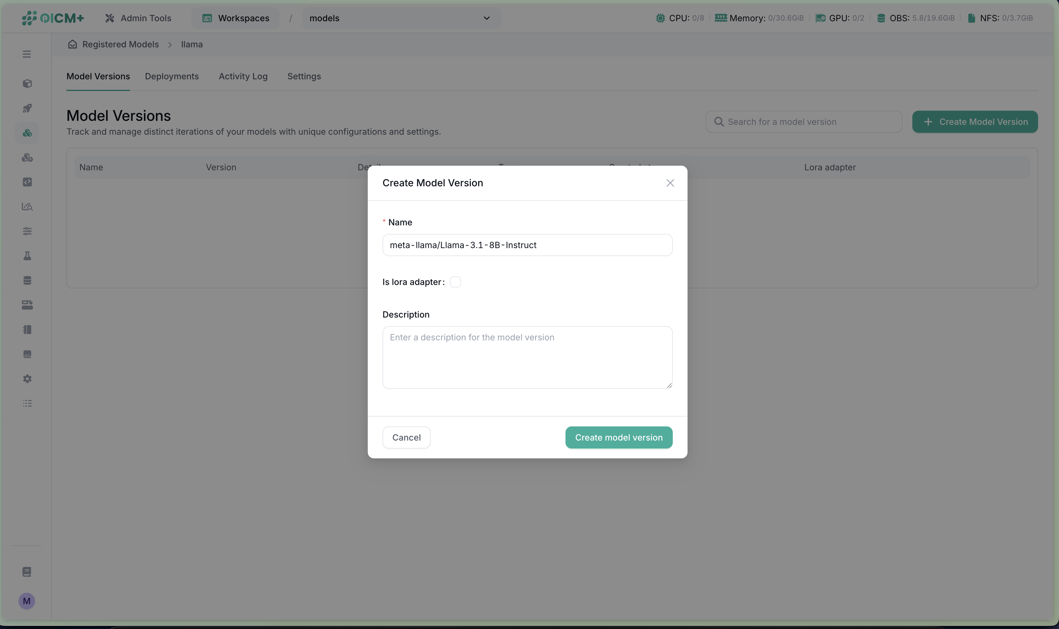 Create a version of the Regsitered Model
