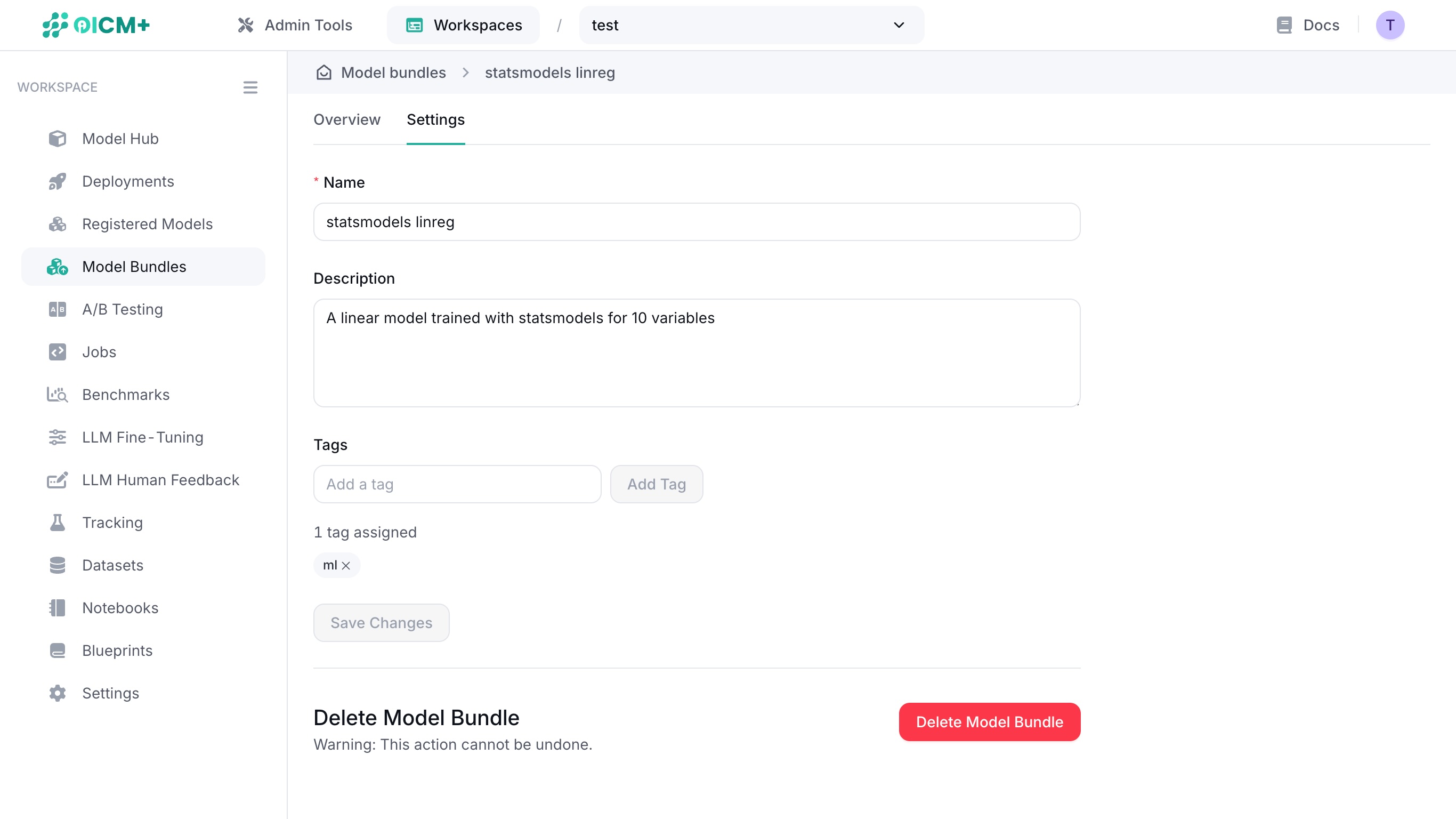Model Bundles Settings