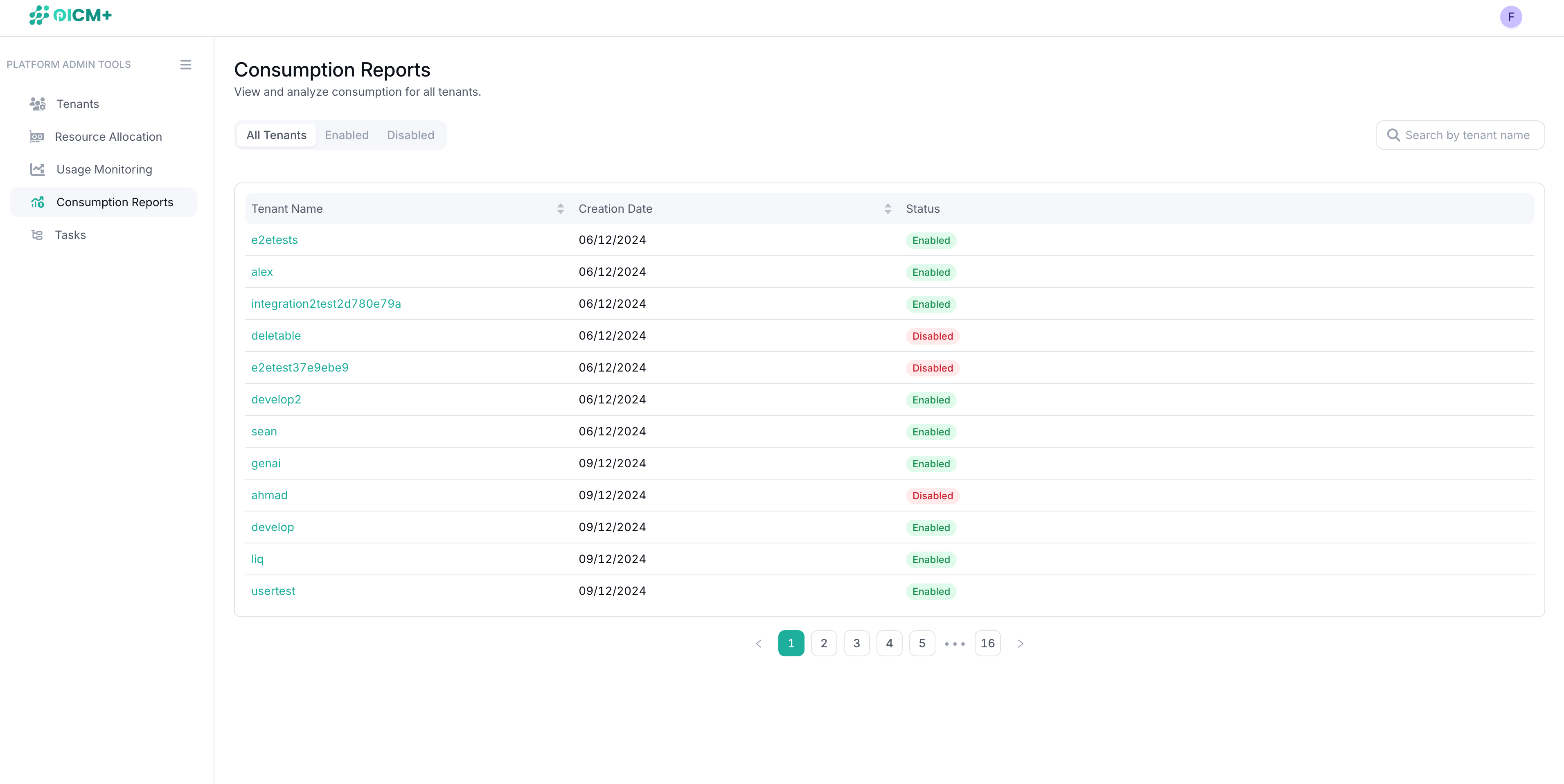 Consumption Reports Main Page