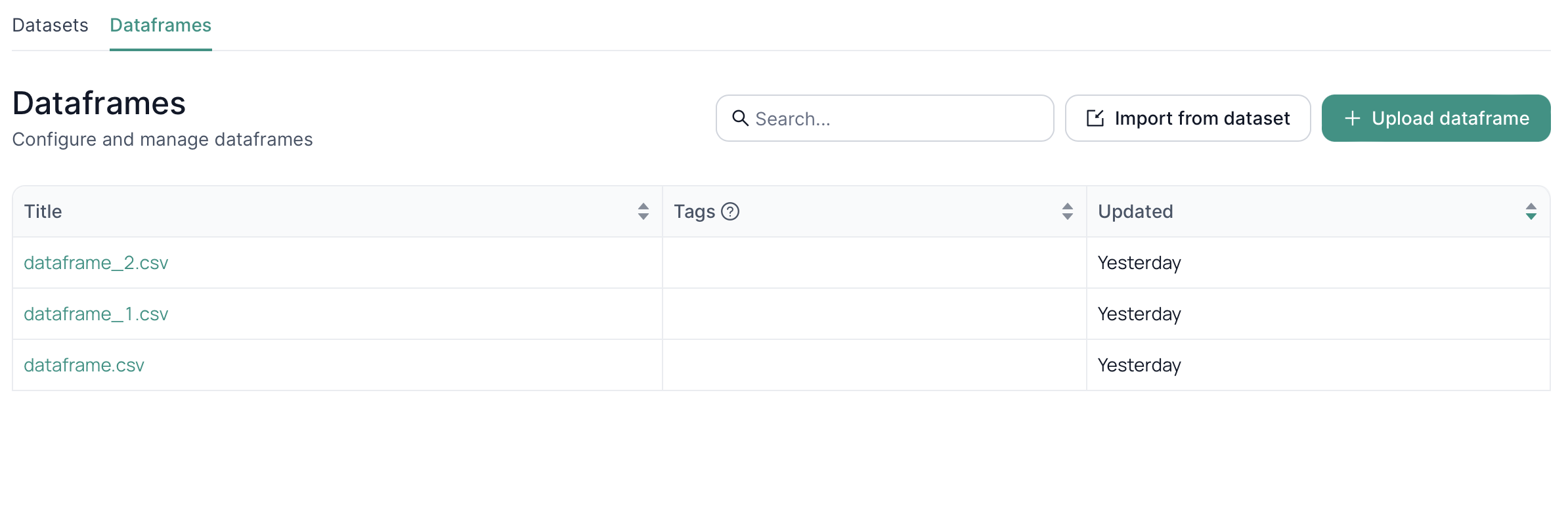 Dataframe Home Page