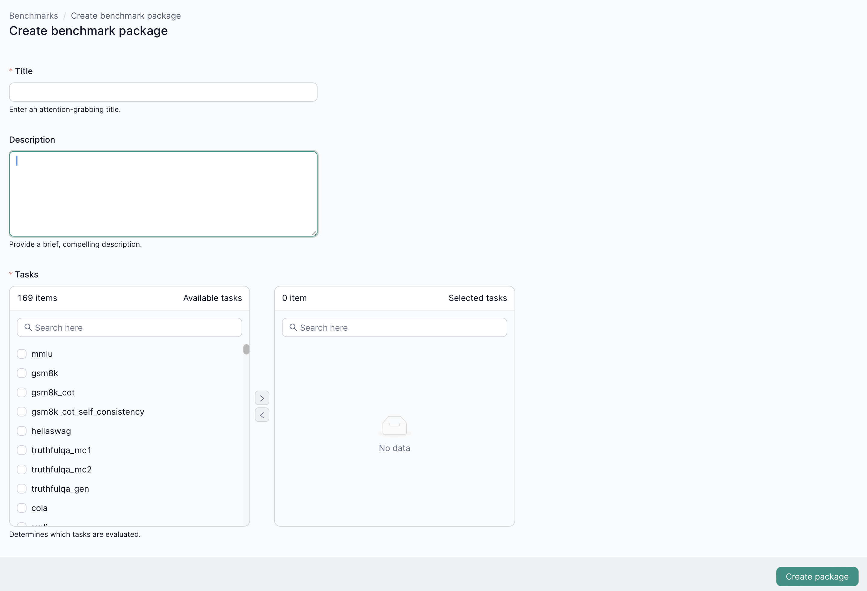 Create New Benchmark Package