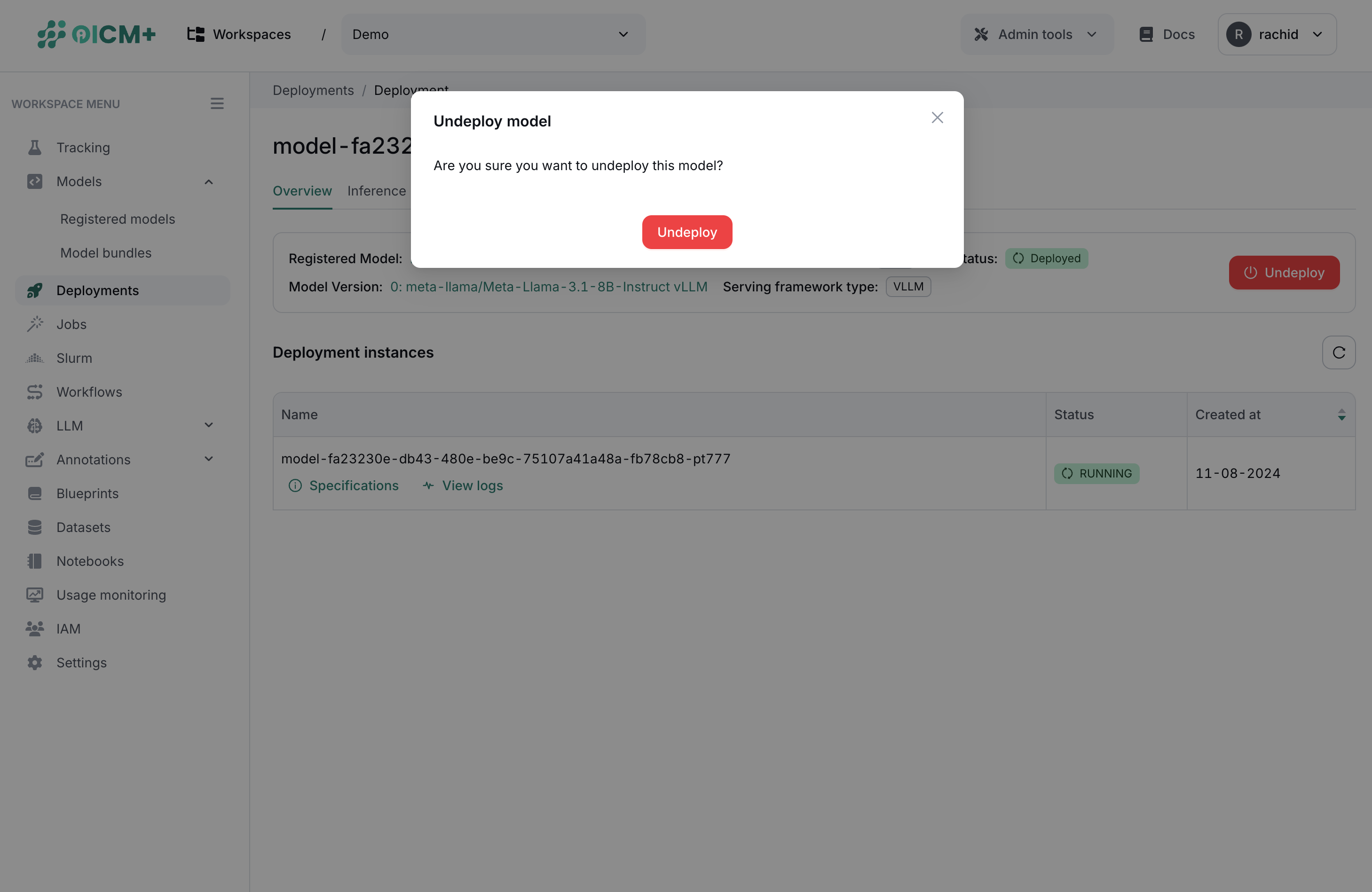 Undeploying Model