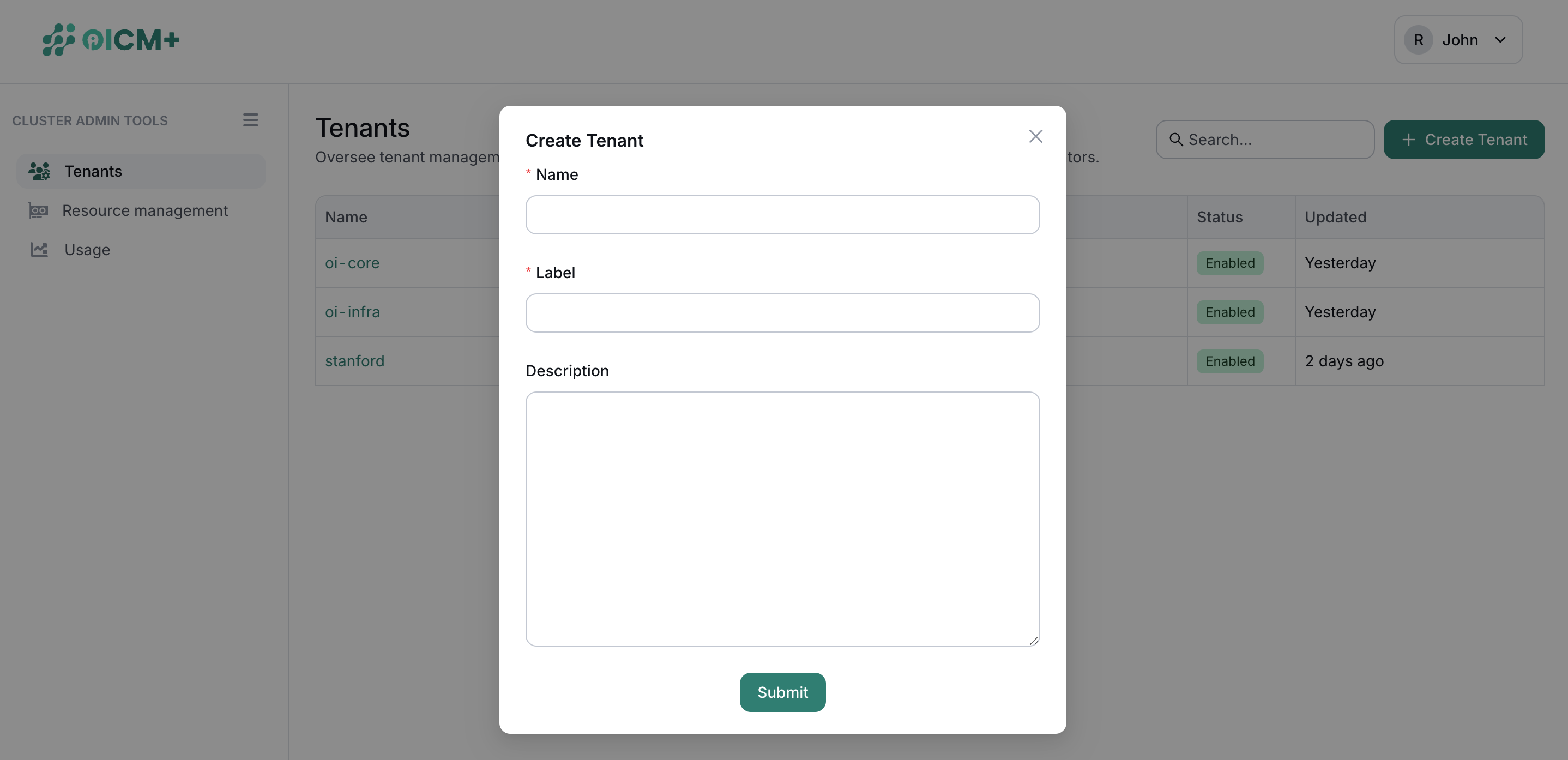 Create Tenant Form