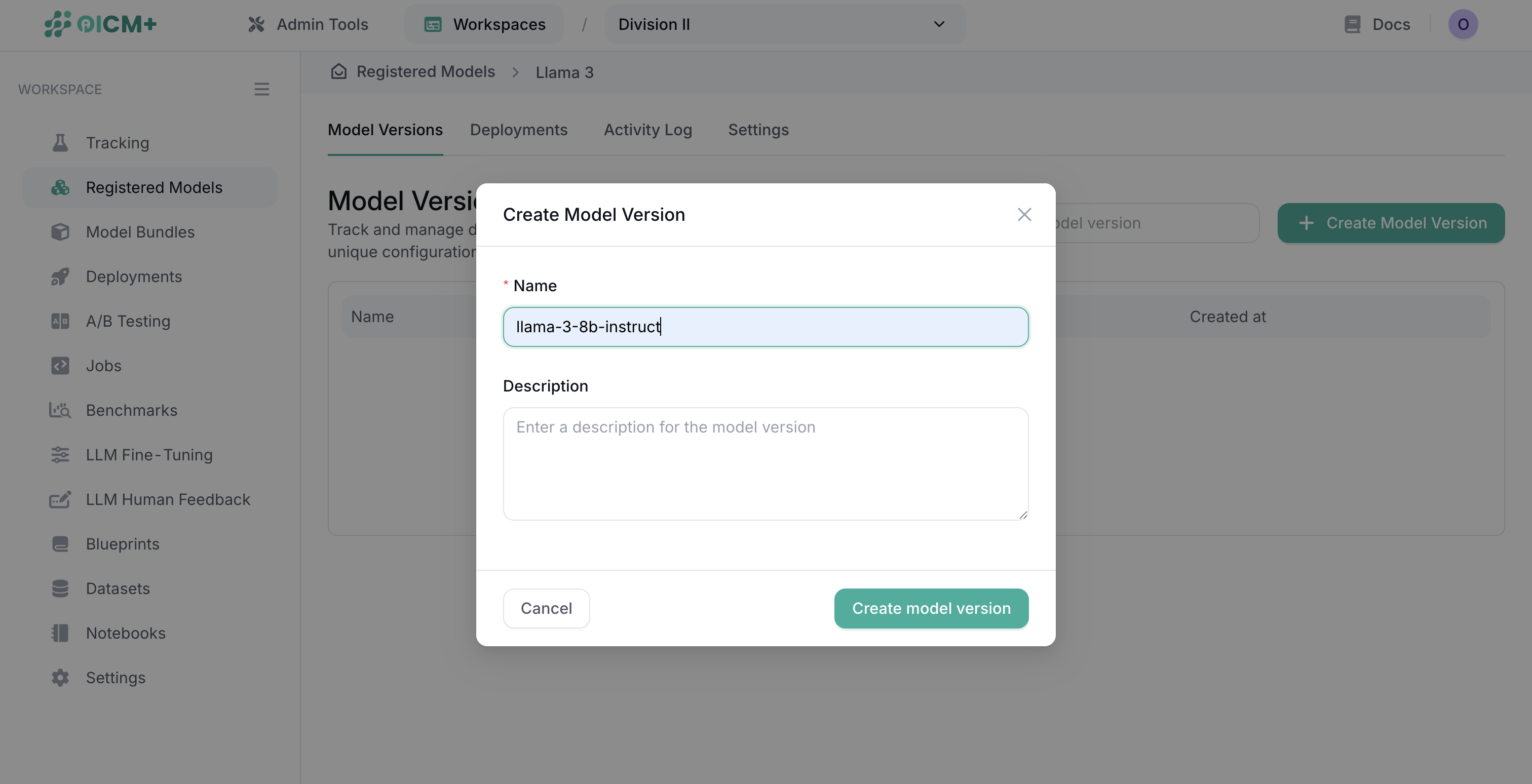 Create a version of the Regsitered Model
