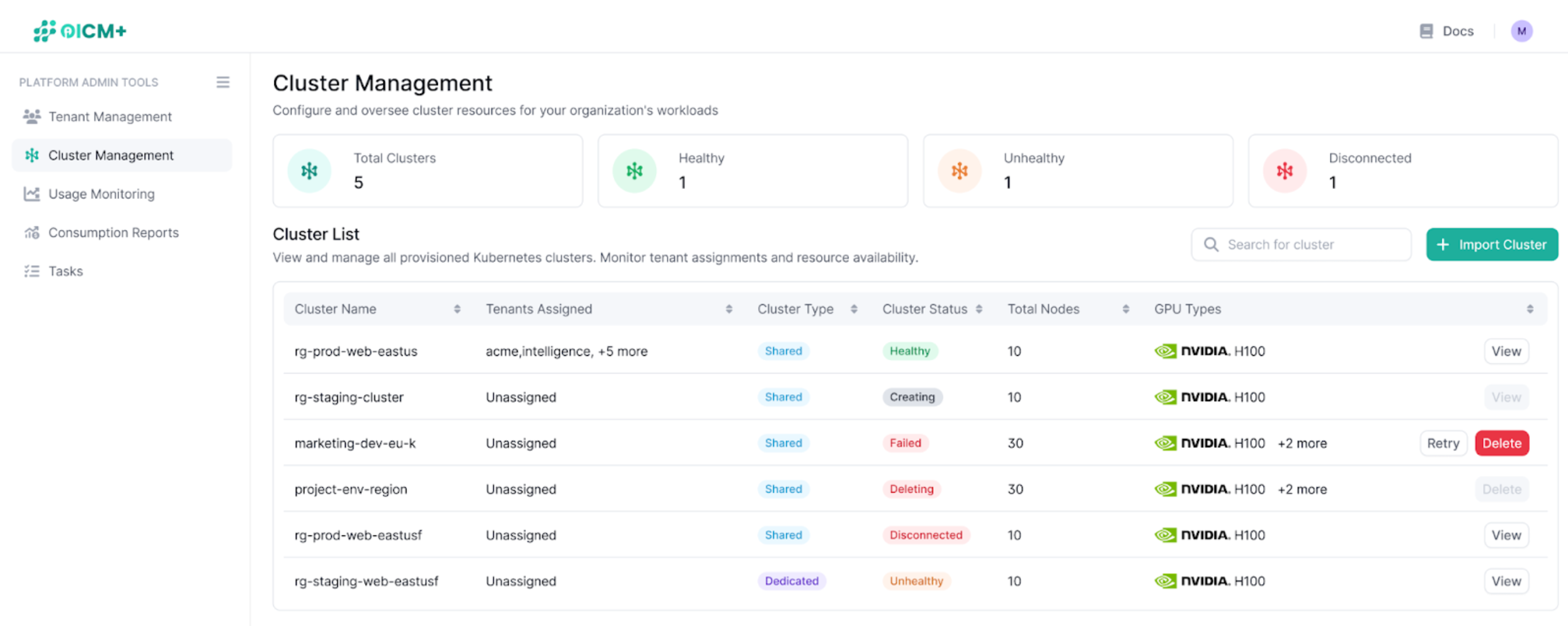 Cluster Management Dashboard