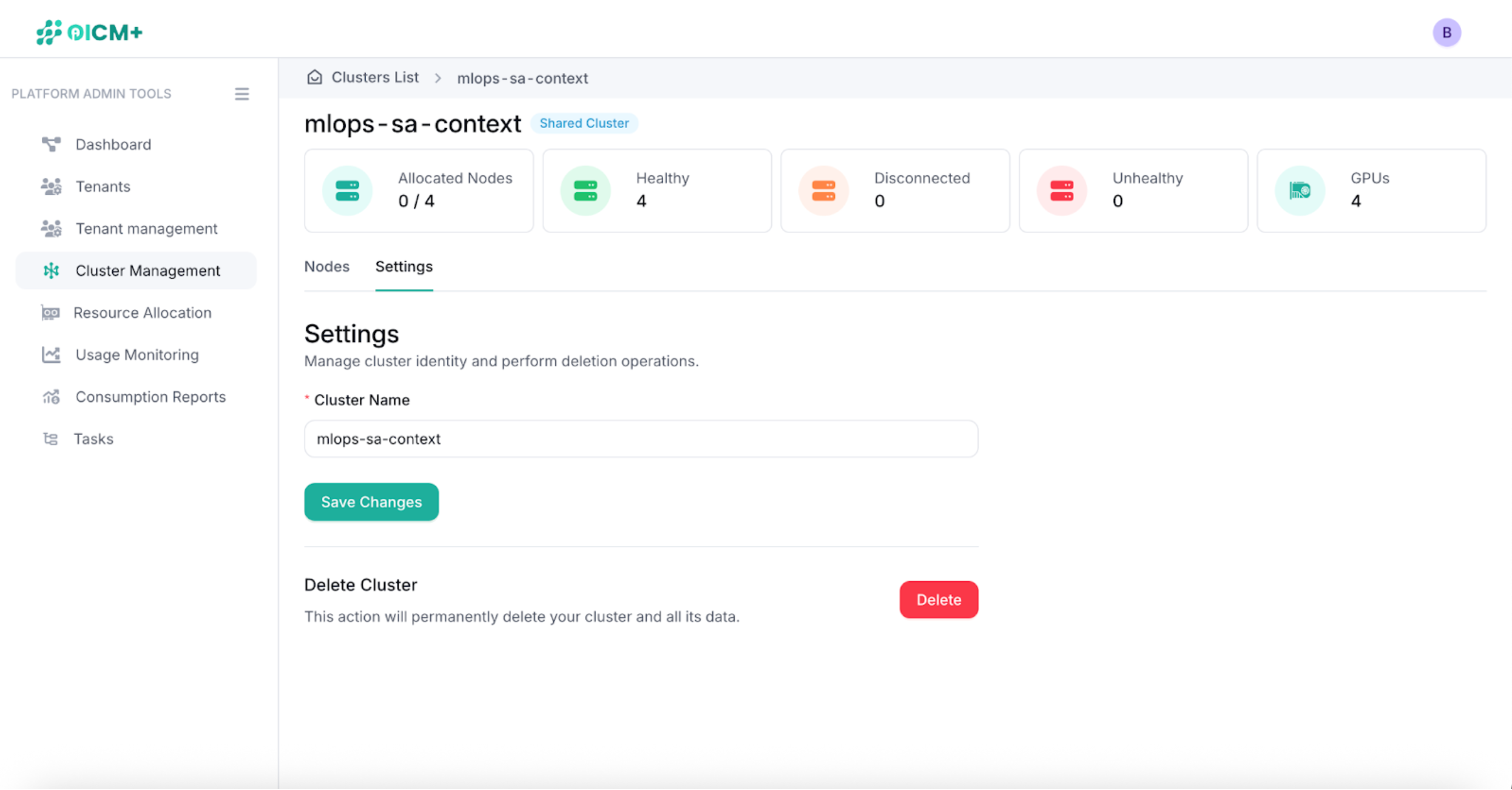 Cluster Management Settings