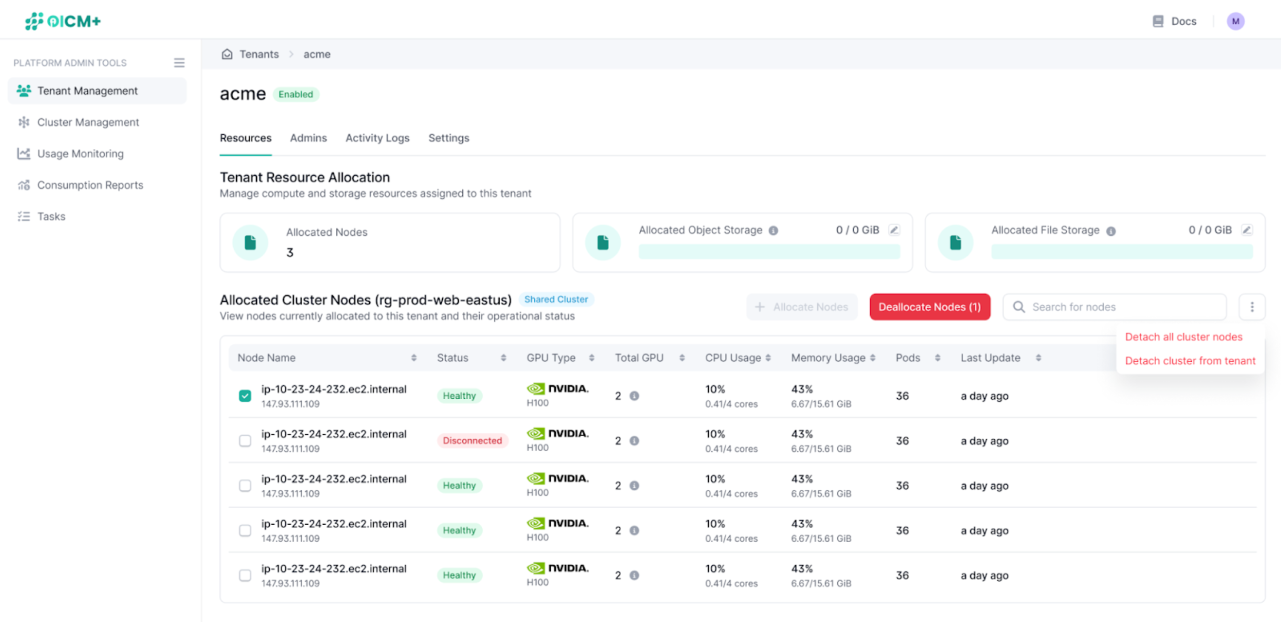 Tenant Resources deallocate